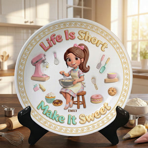 Baking Girl Ceramic Round Plate - Personalized Gifts For Baking Lovers 02pgqn260126 - Ceramic Round Plate - GoDuckee