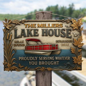 Lake House Metal Sign Personalized Gifts For Pontoon Lover Entrance Sign 02qhtn210525 - Metal Signs - GoDuckee