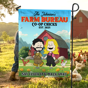 Personalized Gifts For Farmer Couple Garden Flag 01totn200225hg Farm Bureau Coop Chicks Say Cluck It And Walk Away - Garden Flag - GoDuckee