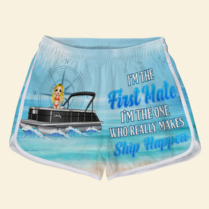 I'm The Captain- I Am The First Mate-Personalized Couple Beach Shorts-Gift For Him/ Gift For Her- Pontoon Couple Beach Shorts - Beach Shorts - GoDuckee