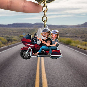 Custom Biker Couple Face Keychain, Gift For Couple, Valentine's Gift, Biker Gift - Keychains - GoDuckee