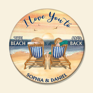 I Love You To The Beach And Back, Gift For Couple, Personalized Wood Sign, Beach Couple Wood Sign, Couple Gift - Wood Sign - GoDuckee