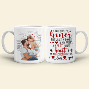 You Give Me A Boner, Custom Couple Photo Coffee Mug, Funny Gift For Couple, Valentine's Gifts - Coffee Mug - GoDuckee