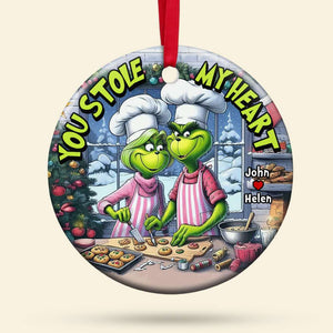 You Stole My Heart, Couple Gift, Personalized Ceramic Ornament, Green Couple Ornament, Christmas Gift 03HUHN251123 - Ornament - GoDuckee