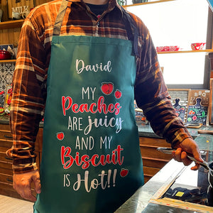 Personalized Gifts For Her Aprons My Peaches Are Juicy And My Biscuit Is Hot Funny Anniversary Gifts - Aprons - GoDuckee