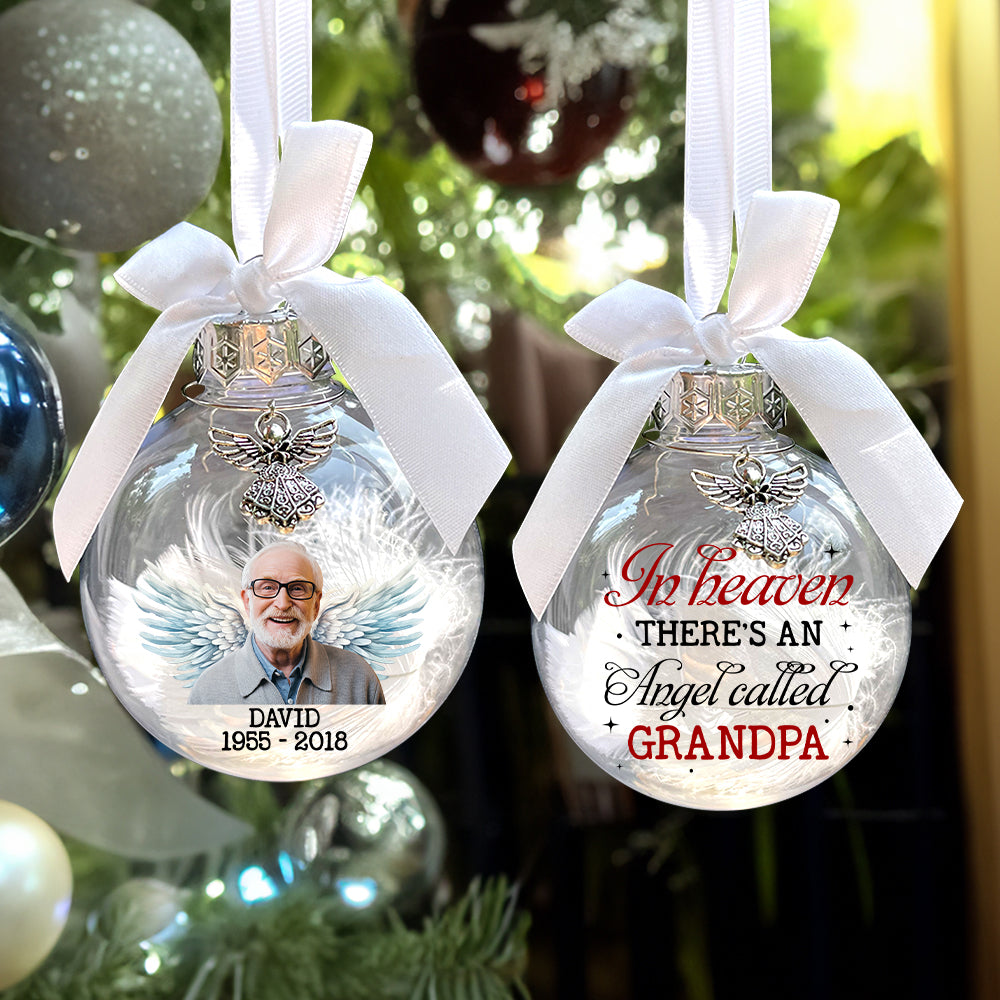 In Heaven There's An Angel Called Grandpa, Custom Photo Memorial Ornament, Gift For Christmas - Ornament - GoDuckee