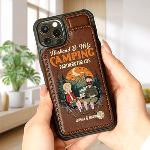 Personalized Gifts For Couple Leather Flip Wallet Phone Case 03xqtn190225pa Husband And Wife Camping Partners For Life - Phone Case - GoDuckee