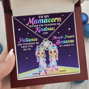 Thanks For Teaching Me Throat Punch, Personalized Love Knot Necklace, Mamacorn and Daughter Necklace, Gift For Mom - Jewelry - GoDuckee