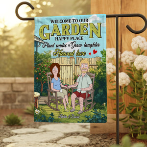 Personalized Gifts For Couple Garden Flag 04xqtn110225pa Our Garden Happy Place Plant Smiles Grow Laughter - Garden Flag - GoDuckee