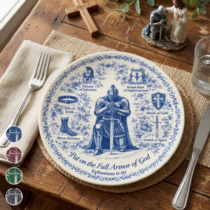 Kneeling Knight Round Ceramic Plate - Personalized Gifts For Christians 02humg130126 - Ceramic Round Plate - GoDuckee