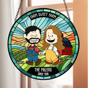 Personalized Gifts For Farmer Couple Round Stained Glass Suncatcher, Farm Sweet Farm 03qhdt110125hg - Ornament - GoDuckee