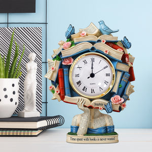 Book Head Girl Desk Clock, Personalized Gifts For Reading Girl 02qhtn030625 - Clock Plaques - GoDuckee