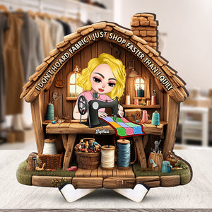 Personalized Gifts For Sewing Lovers Wood Sign, I Just Shop Faster Than I Quilt 04TGQN240325HH - Wood Sign - GoDuckee