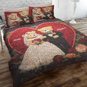 Personalized Gift For Couples Quilt Bedding Set Bear Couple In Wedding Day 04HULU060125 - Blanket - GoDuckee