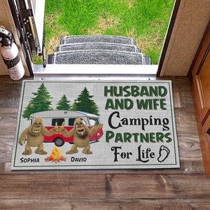 Sasquatch Camping Partners For Life, Personalized Camping Bigfoot Couple Door Mat, Gift For Couple - Doormat - GoDuckee