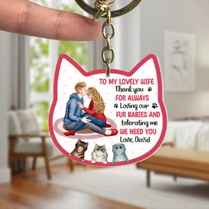 To My Lovely Wife, Personalized Cat Lovers Couples Keychain, Gift For Her, Valentine's Gifts - Keychains - GoDuckee