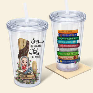 Gift For Book Lovers, Personalized Acrylic Tumbler, Girl Reading Books, Custom Book Title Tumbler 01HUHU090823HH - Tumbler Cup - GoDuckee