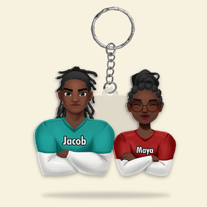 Personalized Gifts For Couple Keychain Football Lover Couple 031QHHU200125HG - Keychains - GoDuckee