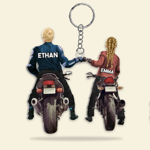 Personalized Gifts For Couple Keychain Biker Couple 04QHHU100124TM - Keychains - GoDuckee