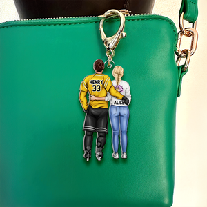 Personalized Gifts For Hockey Couple Keychain 02QHHU180225TM Hugging Couple Back View - Keychains - GoDuckee