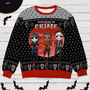 Partners In Crime, Personalized Besties 3D Knitted Ugly Sweater, Gift For Friend - AOP Products - GoDuckee