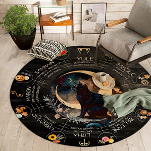 Personalized Gifts For Witch Round Rug, Pagan Calendar Black Cat 02NAPU220824 - Doormat - GoDuckee