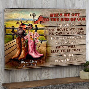Personalized Gift For Cowboy Couple Wall Art, Cowboy Boots On Western Farm Canvas 03QHMH131224 - Poster & Canvas - GoDuckee