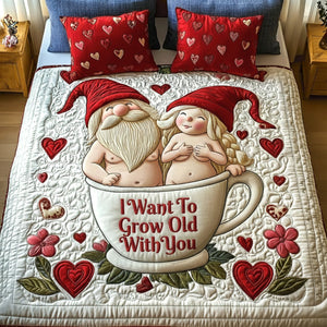 Gnome Old Couple Quilt Bed Set Special Line - Personalized Gifts For Couple 06namg281125 - Bedding Set - GoDuckee