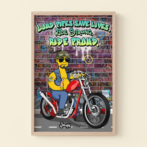 Loud Pipes Save Lives, Gift For Bikers, Personalized Poster, Cartoon Biker Man Canvas Print 01TOHN271223TM - Poster & Canvas - GoDuckee