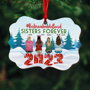 Sisters Forever-Personalized Medallion Wood Ornament- Gift For Sisters- Christmas Gift - Ornament - GoDuckee