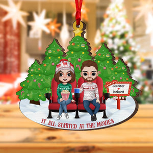 It All Started At The Movies-Personalized Wood Ornament - Gift For Him/ Gift For Her- Christmas Gift- Movie Couple Ornament - Ornament - GoDuckee