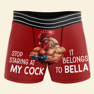 Stop Staring At My Cock- Personalized Men Boxer Briefs- Gift For Husband- Funny Couple Boxer - Boxer Briefs - GoDuckee