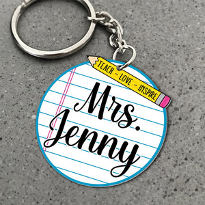 Pencil And Paper Personalized Circle Keychain Gift For Teacher - Keychains - GoDuckee