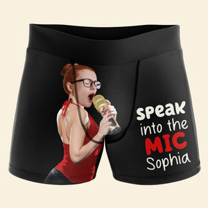 Custom Photo Gifts For Couple Men's Boxers Speak Into The Mic - Boxers & Briefs - GoDuckee