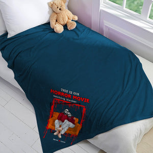 Couple, Horror Couple Watching Movie Together, Personalized Blanket, Halloween Gifts For Couple, 01NAPO290823PA - Blanket - GoDuckee