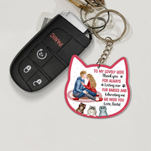 To My Lovely Wife, Personalized Cat Lovers Couples Keychain, Gift For Her, Valentine's Gifts - Keychains - GoDuckee
