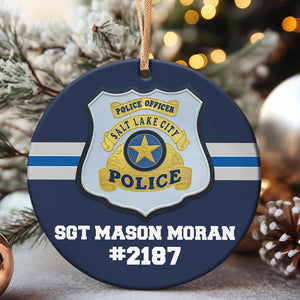 Personalized Police Ornament With Custom Badge, Name & Number, Christmas Gift For Police Officer - Ornament - GoDuckee
