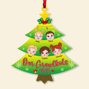 Personalized Acrylic Pine Tree Shape Ornament, Christmas Gift For Grandparents - Ornament - GoDuckee