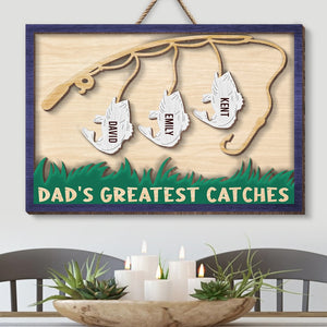 Dad's Greatest Catches, Personalized Wooden Art, Gift For Fishing Dad - Wood Sign - GoDuckee