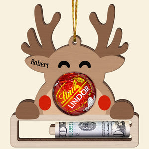 Reindeer Chocolate-Personalized Money Holder Wood Ornament -Gift For Kids - Ornament - GoDuckee