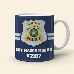 Personalized Police White Edge-to-edge Mug With Custom Badge, Name & Number, Gift For Police Officer - Coffee Mug - GoDuckee