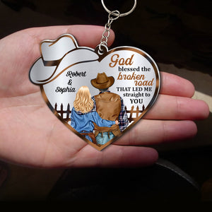 God Blessed The Broken Road That Led Me Straight To You-Gift For Him/ Gift For Her- Cowboy Couple-Personalized Keychain - Keychains - GoDuckee