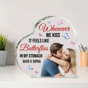 Whenever We Kiss, It Feels Like Butterflies In My Stomach - Custom Couple Photo Plaque, Gift For Couple, Valentine's Gifts - Decorative Plaques - GoDuckee