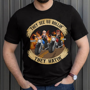 The Couple, They See Us Rollin, Personalized Shirt, Christmas Gifts For Couple Biker - Shirts - GoDuckee