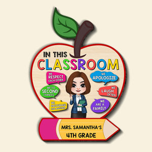 In This Classroom We Are A Family-Personalized 2 Layers Wood Sign- Gift For Teacher- Teacher Wood Sign - Wood Sign - GoDuckee