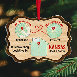 But Now They Both Live In, Custom Love Map Ornament, Christmas Gift For Couple - Ornament - GoDuckee