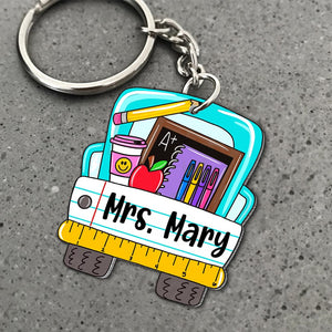 Personalized Blue School Stuffs Keychain Gift For Teacher - Keychains - GoDuckee