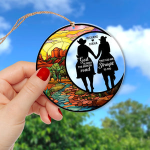 God Blessed the Broken Road That Led Me Straight To You-Personalized Suncatcher Ornament - Acrylic Custom Shape Ornament - Gift For Him/ Gift For Her-Christmas Gift- Horse Couple Ornament - Ornament - GoDuckee