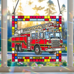 Firetruck Window Hanging Suncatcher Ornament Personalized Gifts For Firefighters 02ohtn060825 - Ornament - GoDuckee