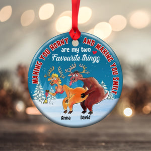 Making You Horny Is My Favourite Thing, Personalized Deer Couple Ornament, Couple Gift, Christmas Gift - Ornament - GoDuckee